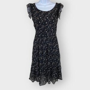 La Ragazze Womens Dress | Small | Silk Blend | Black Floral | Lined | Italy